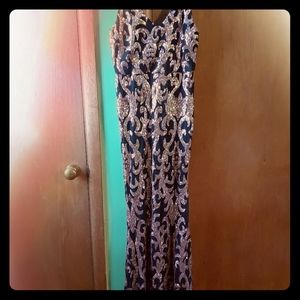 Black mesh and rose gold sequin dress